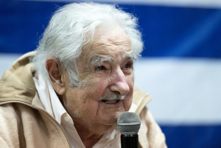 Former Uruguayan President José "Pepe" Mujica speaks during a campaign rally for Uruguay's presidential candidate for the Frente Amplio party, Yamandu Orsi, at Club Cerveceros in Montevideo, on November 19, 2024. - Uruguay's heads for the next November 24 election run-off, where a leftist history teacher supported by Mujica and a center-right veterinarian will duel for the presidency of Uruguay. (Photo by Santiago Mazzarovich / AFP)
