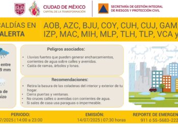 CDMX emite alerta amarilla por lluvias intensas y granizo este lunes