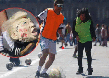 ‘Retas’ de fútbol con balones de Trump en CDMX en protesta por el ‘Mundial del despojo’