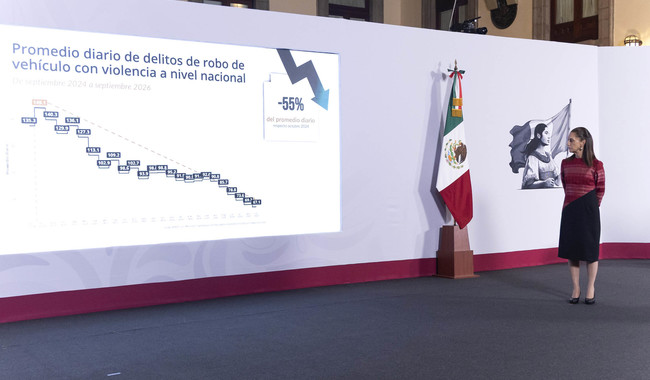 Cuauhtémoc, Ciudad de México. 13 de octubre 2026. La presidenta constitucional de los Estados Unidos Mexicanos, la Doctora Claudia Sheinbaum Pardo en conferencia de prensa matutina en Palacio Nacional. La acompañan: Rosa Icela Rodríguez Velázquez, secretaria de Gobernación; Omar García Harfuch, secretario de Seguridad y Protección Ciudadana; Ricardo Trevilla Trejo, secretario de la Defensa Nacional;  Raymundo Pedro Morales, secretario de Marina; Marcela Figueroa Franco, secretaria ejecutiva del Sistema Nacional de Seguridad Pública (SESNSP); Beatriz Adriana Olivares Pinal, titular del Centro Nacional de Prevención del Delito y Participación Ciudadana del SESNSP y Jacobo Olaf Rodríguez García, titular del Órgano Administrativo Desconcentrado Prevención y Reinserción Social (PRS). Foto: Juan Carlos Buenrostro/Presidencia